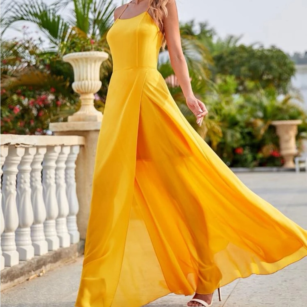 SHEIN Belle Solid Criss Cross Back Dress